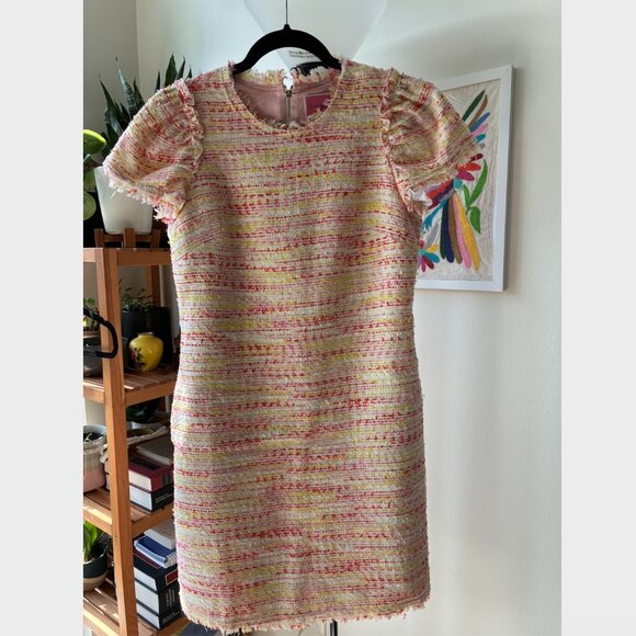 Kate Spade Tweed Pink, Yellow, Red, and White Dress with Pockets - Size 4 - Picture 4 of 11